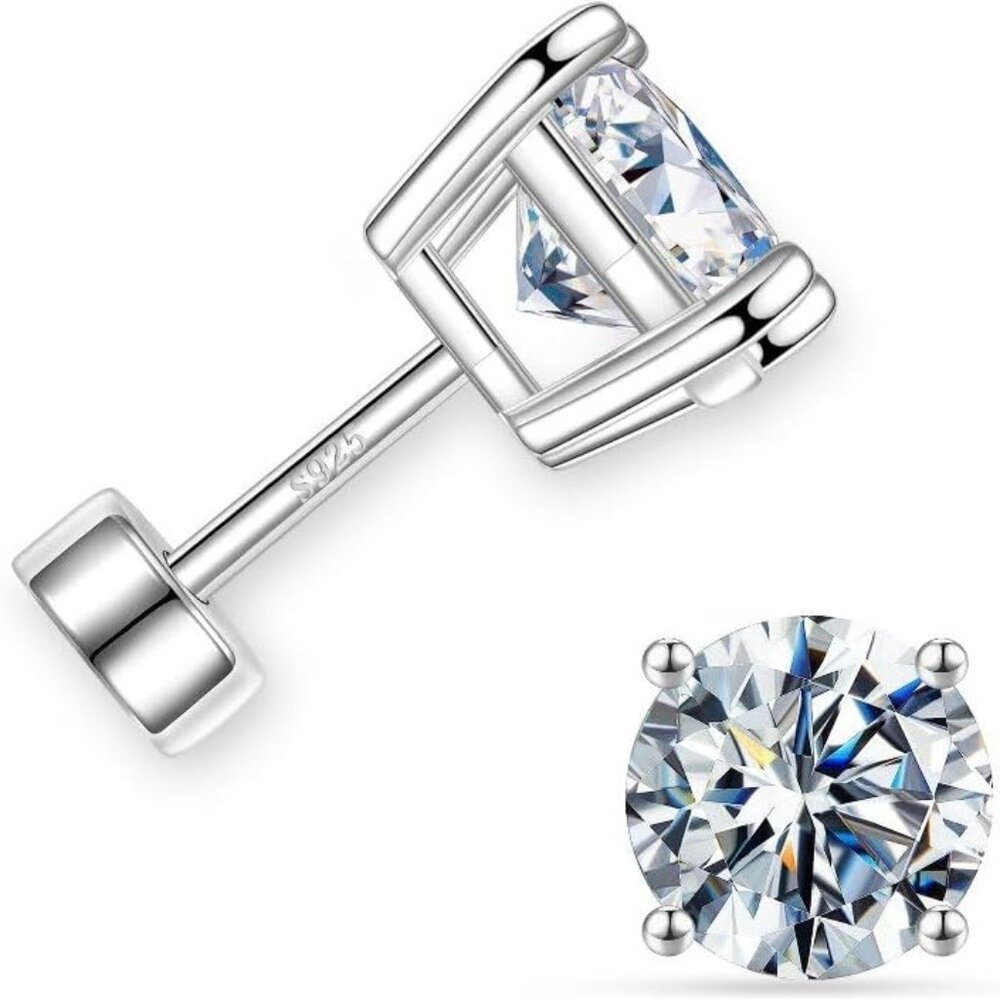 Moissanite Earrings 2ct Flat Back Stud Sterling S… - image 1